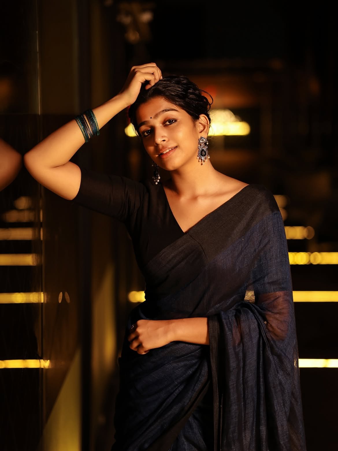 Ananthika radiates timeless elegance in a stunning black saree